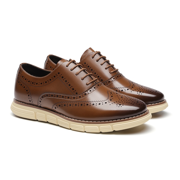 Men's Wide PU Leather Dress Sneakers - BROWN - 2